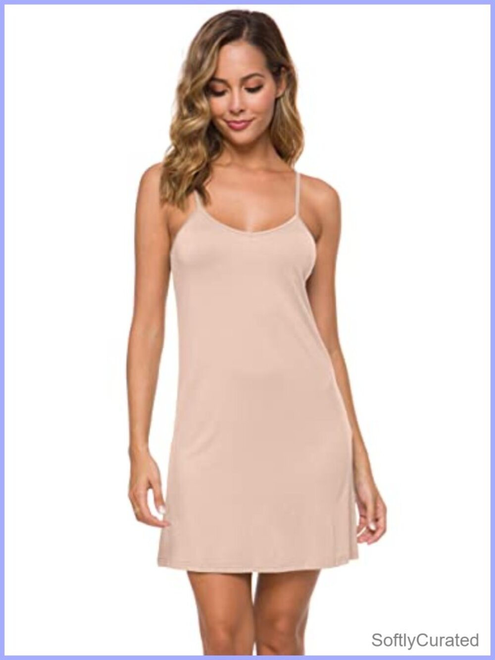 Women's Adjustable Spaghetti Strap Cami Slip Mini Dress 95% Rayon